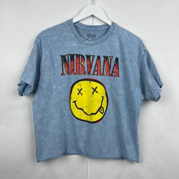 Nirvana Nevermind Iconic Smiley Face Brushed Cotton Acidwash Band Tee Size Large - Picture 1 of 12